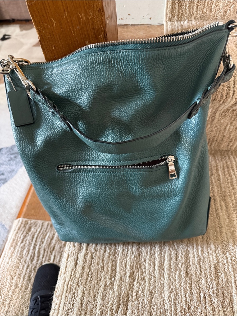 Coach Teal Pebbled Leather Shoulder Hobo - Picture 5 of 6